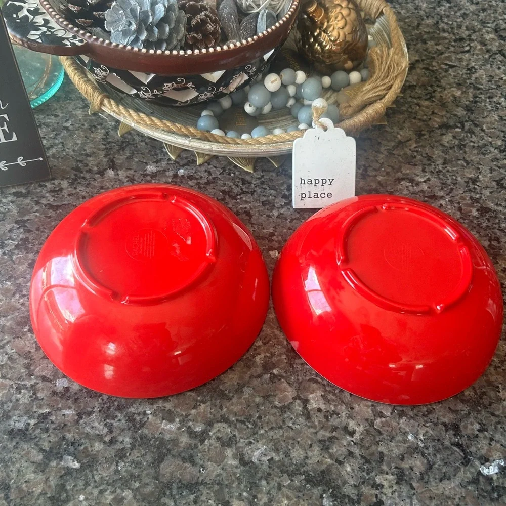 ✨Rachel Roy Red Blue Spanish Style Tile Medallion Melamine Cereal Bowls Set Of 2